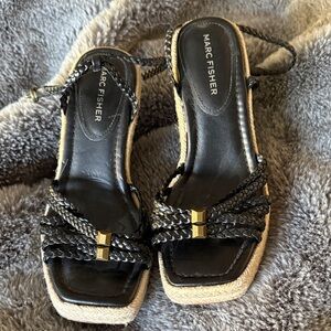 Marc Fisher Black and Gold Espadrille Sandals